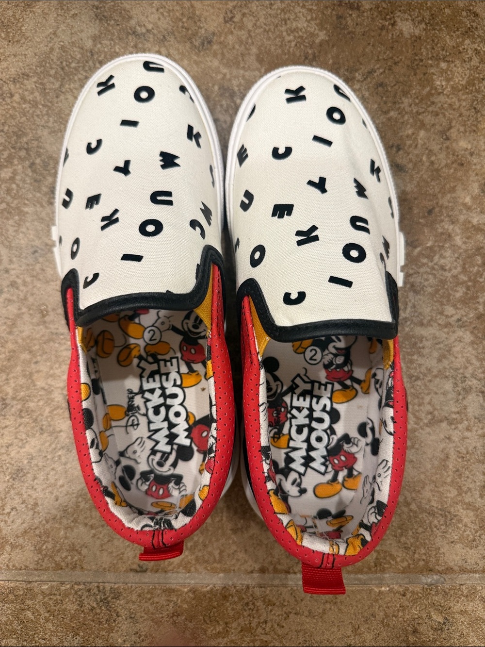 New Mickey Mouse Slip-On Sneakers - Size 2 White & Red - Ground Up Brand